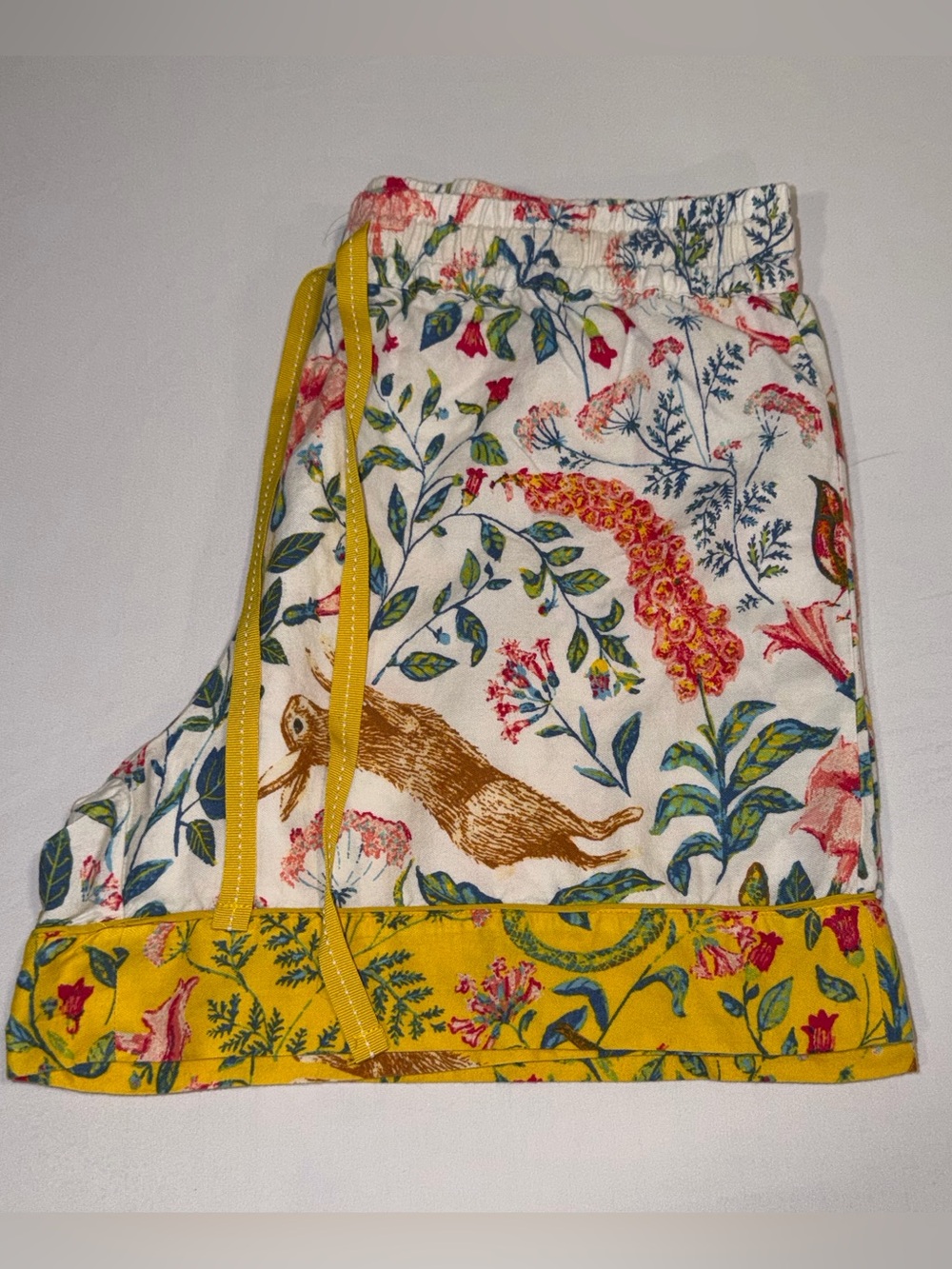 Kelly Louise Judd x Anthropologie White Floral & Yellow Flannel Pajama Shorts